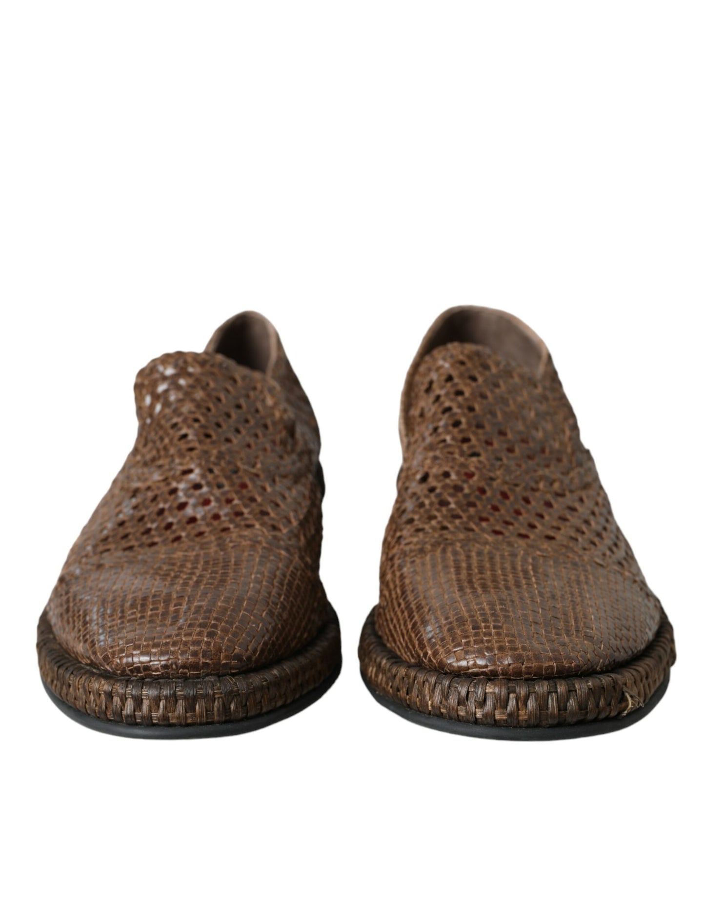 Mocasines casuales de cuero tejido marrón