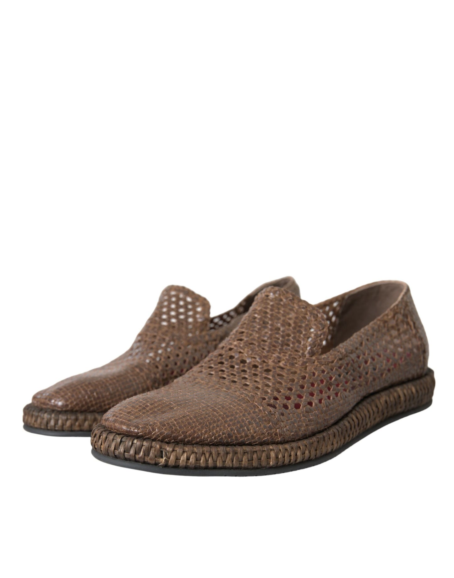 Mocasines casuales de cuero tejido marrón