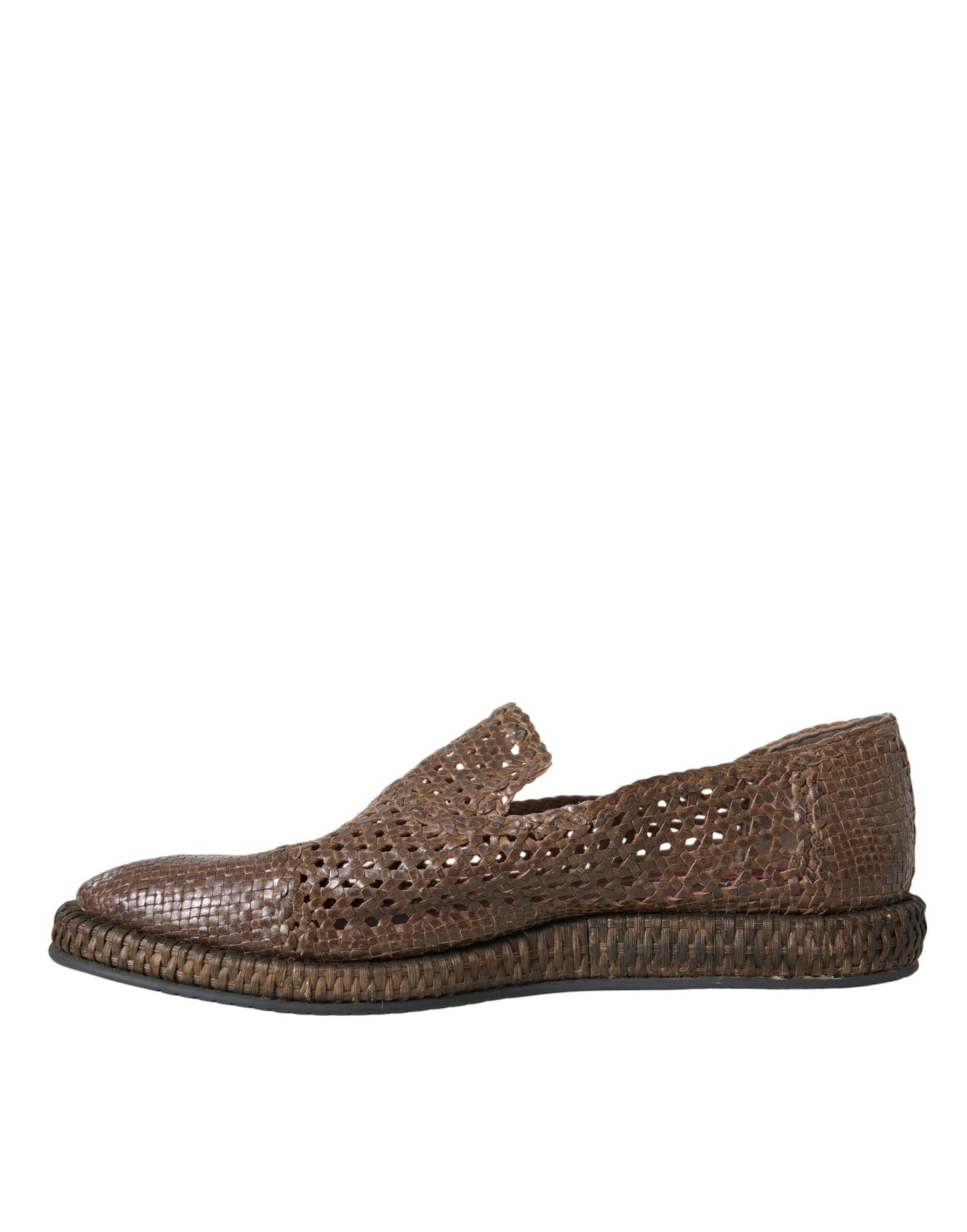 Mocasines casuales de cuero tejido marrón
