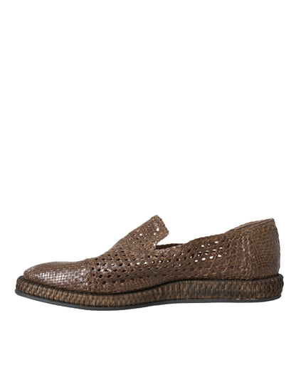Mocasines casuales de cuero tejido marrón