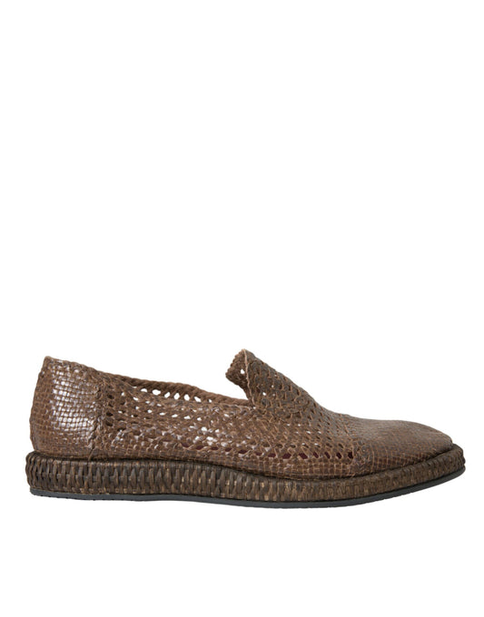 Mocasines casuales de cuero tejido marrón