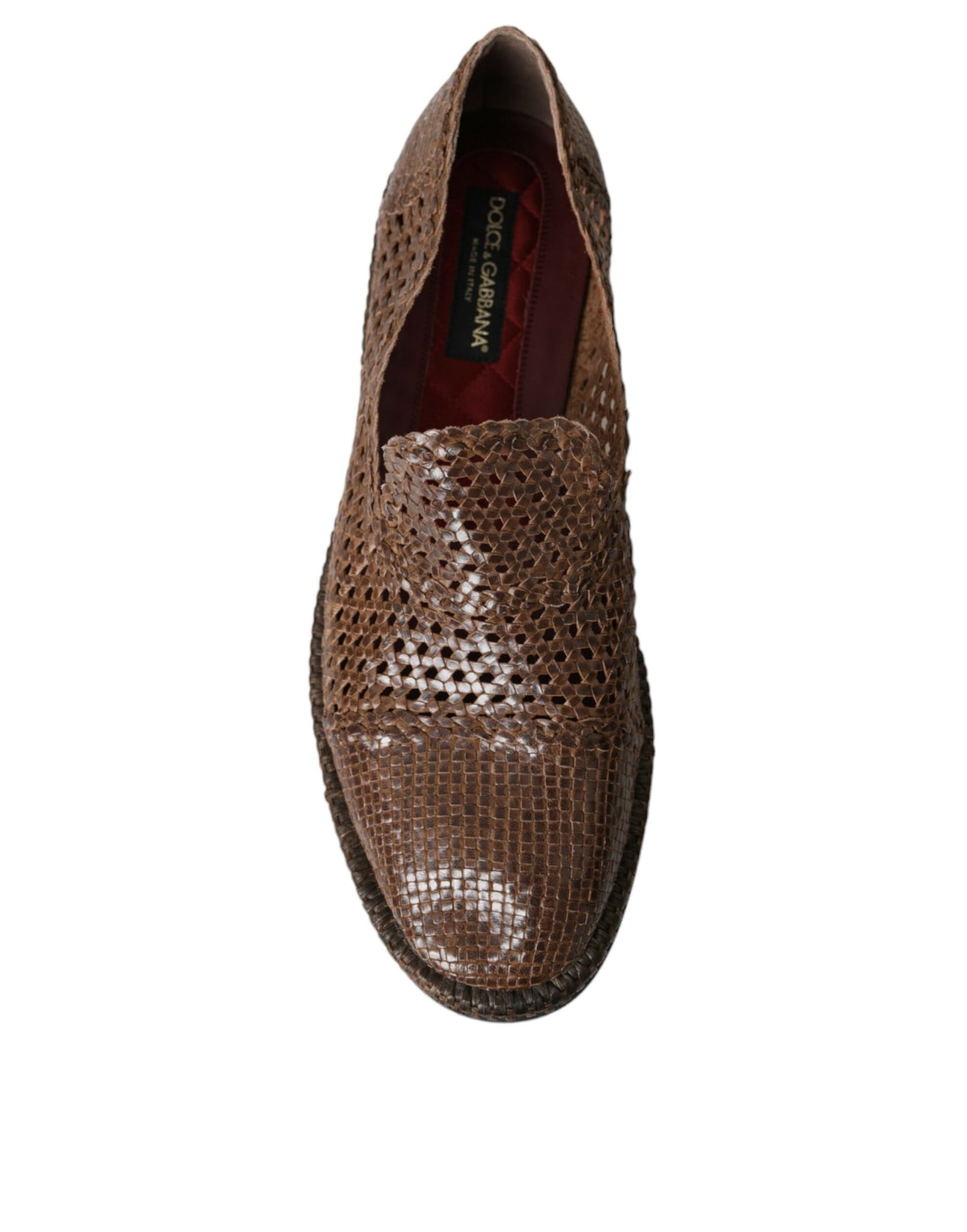 Mocasines casuales de cuero tejido marrón