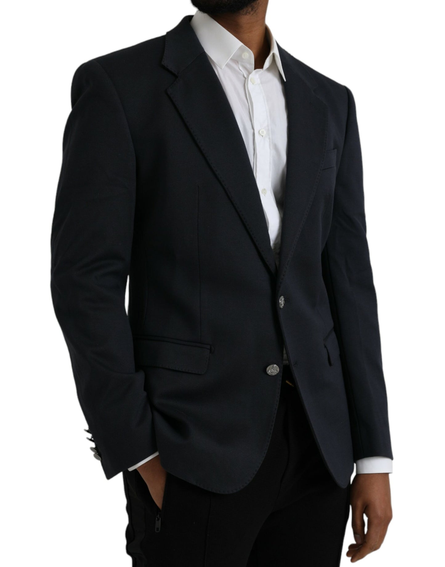 Blazer de algodón azul oscuro con botonadura sencilla
