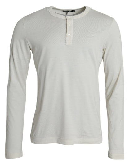Suéter de cuello redondo de algodón blanco roto