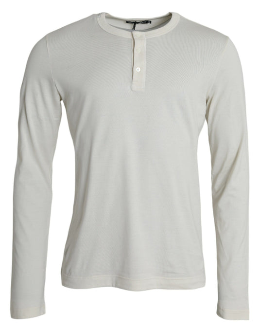 Suéter de cuello redondo de algodón blanco roto