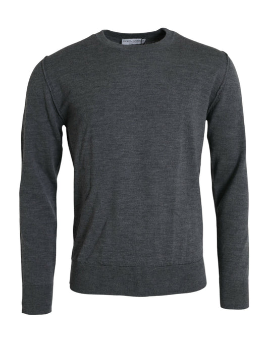 Suéter de cuello redondo de lana gris oscuro