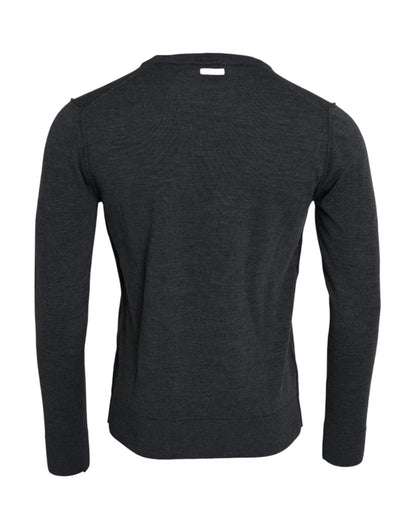 Suéter de cuello redondo de lana gris oscuro