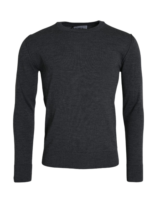 Suéter de cuello redondo de lana gris oscuro
