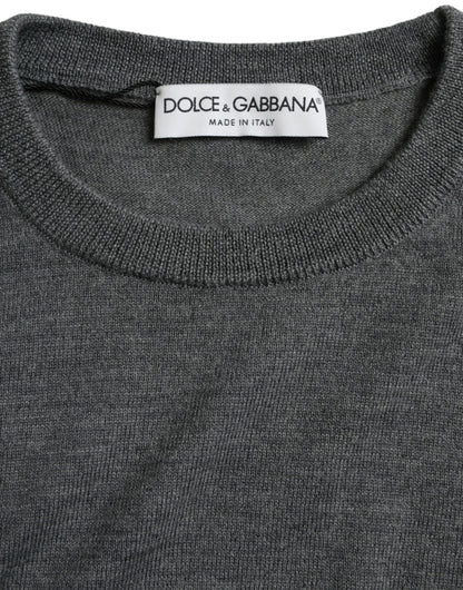 Suéter de cuello redondo de lana gris oscuro