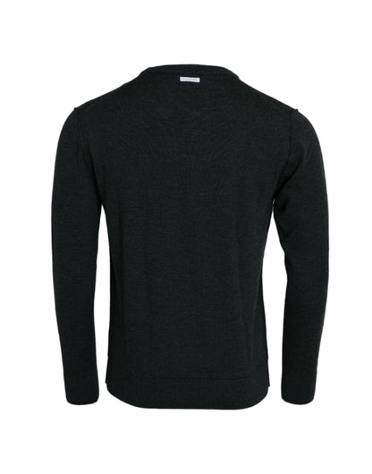 Suéter de cuello redondo de lana gris oscuro