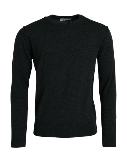Suéter de cuello redondo de lana gris oscuro