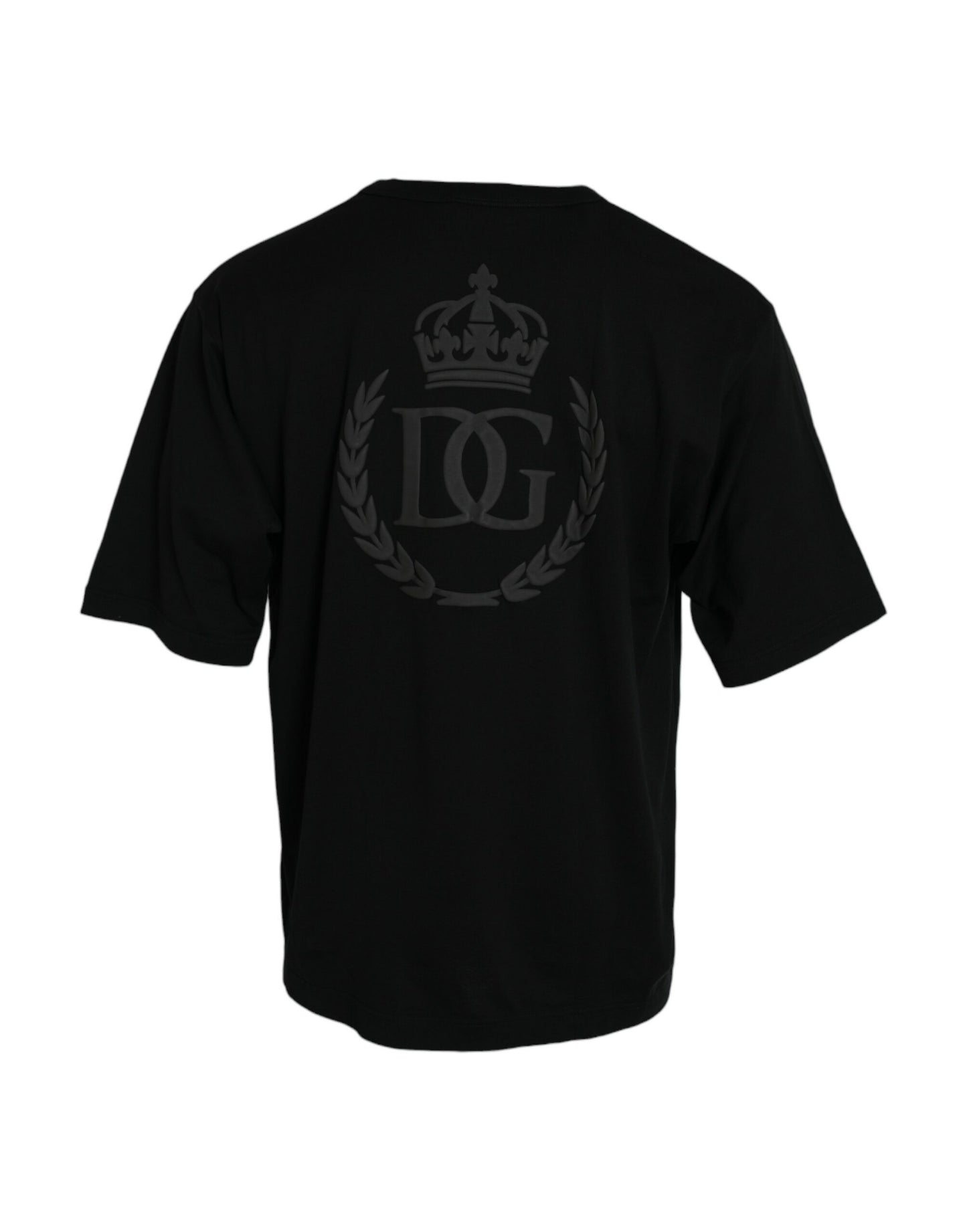 Camiseta de manga corta con cuello redondo y logo negro en relieve