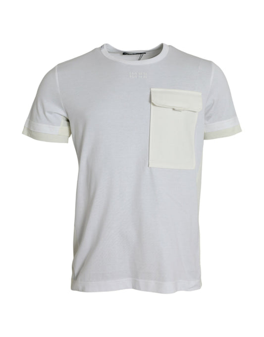 Camiseta blanca de algodón de manga corta con bolsillo