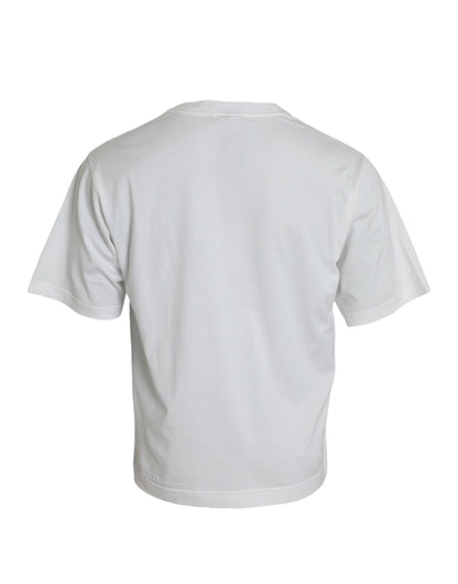 Camiseta blanca de algodón con cuello redondo y adornos