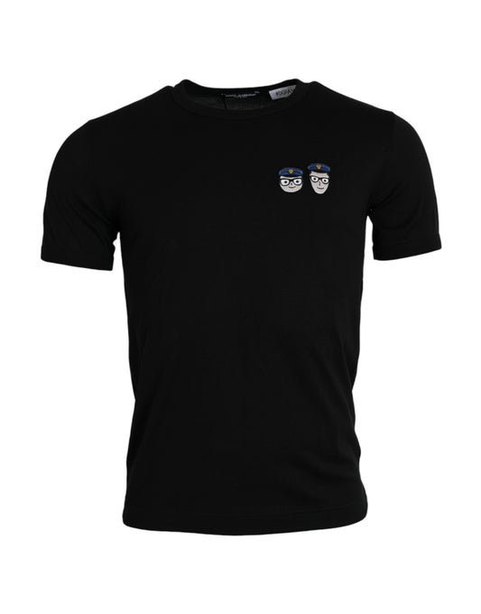 Camiseta negra de algodón con cuello redondo #DGFamily