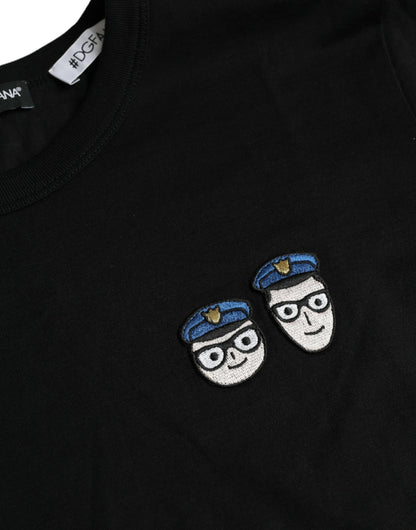 Camiseta negra de algodón con cuello redondo #DGFamily
