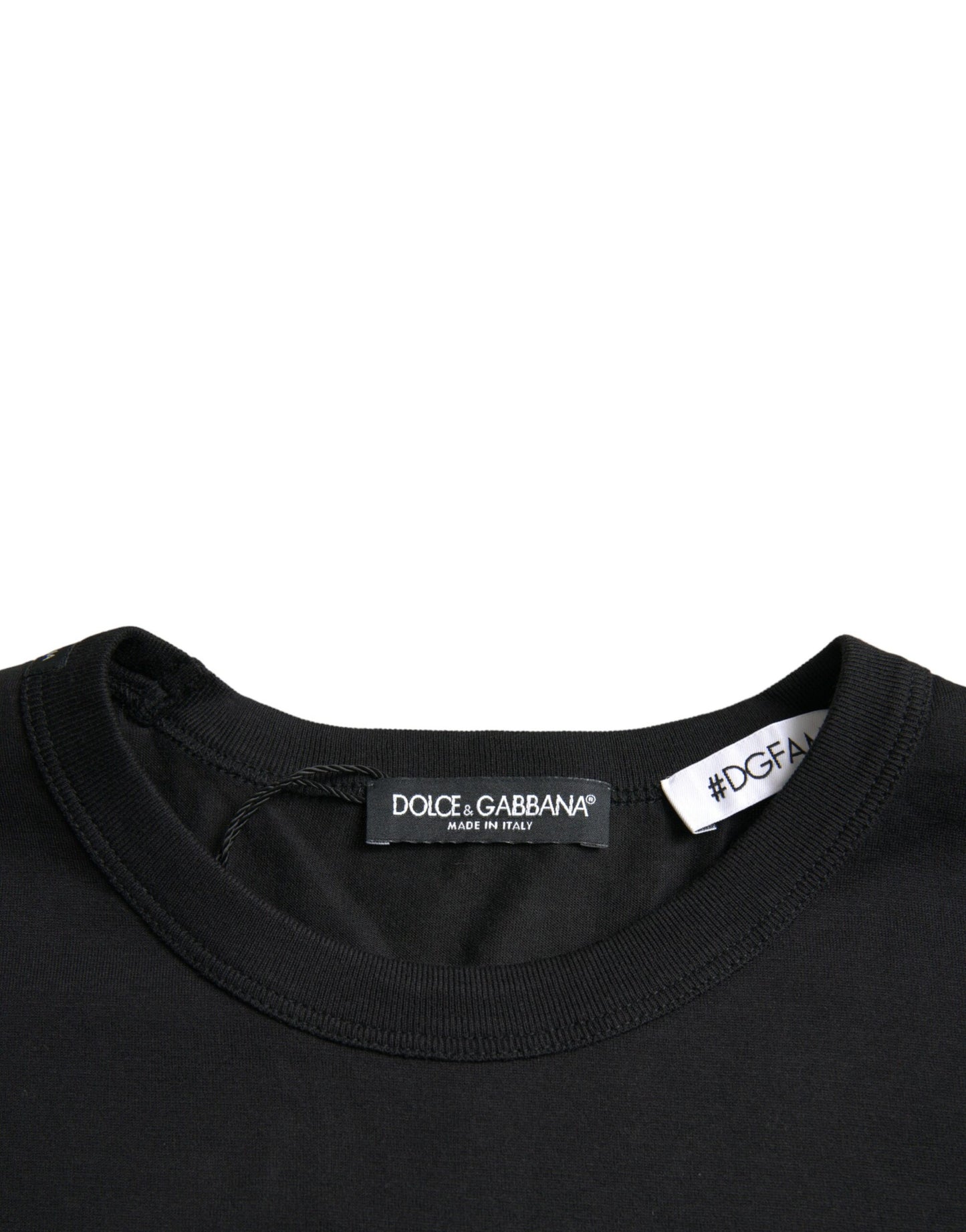 Camiseta negra de algodón con cuello redondo #DGFamily