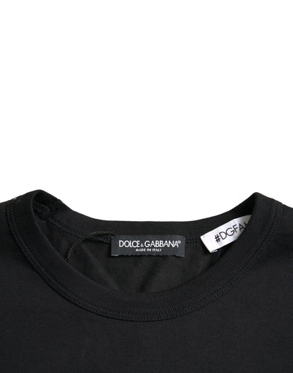 Camiseta negra de algodón con cuello redondo #DGFamily