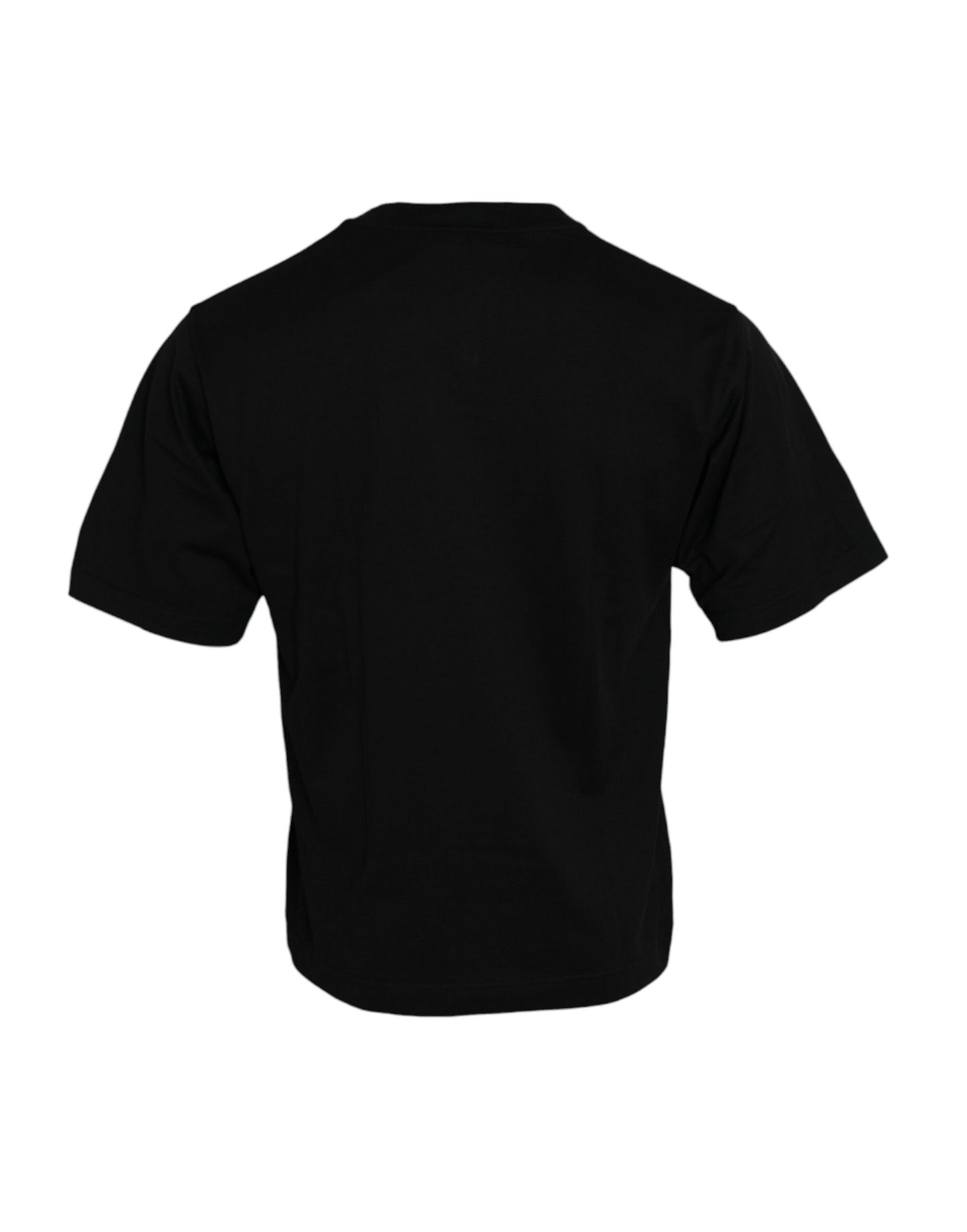 Camiseta negra de algodón con cuello redondo y adornos