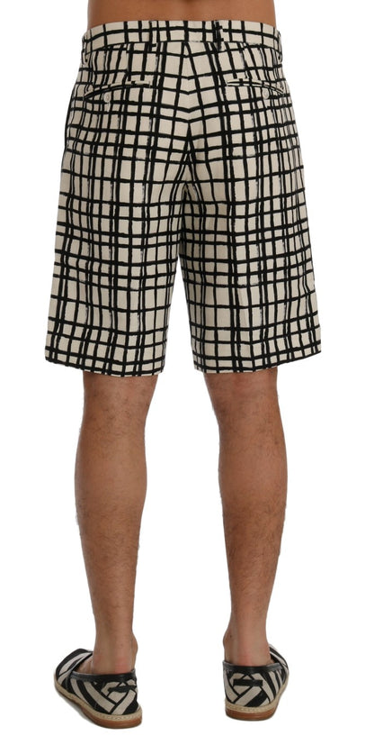 Elegantes pantalones cortos de algodón y lino a rayas