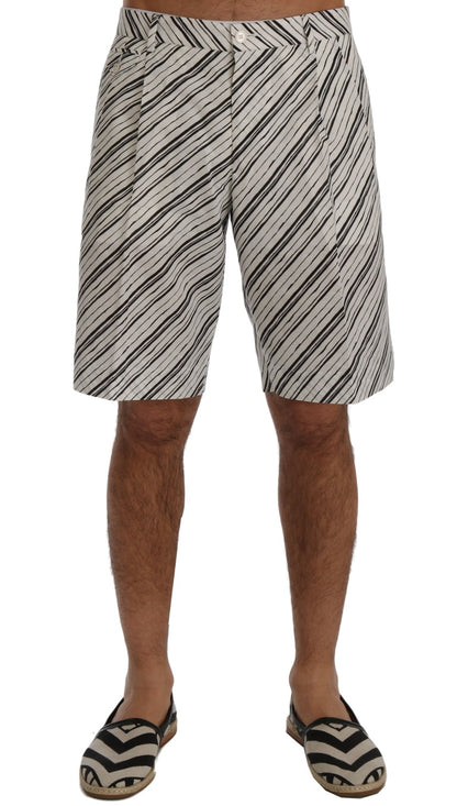 Elegantes pantalones cortos de algodón y lino a rayas
