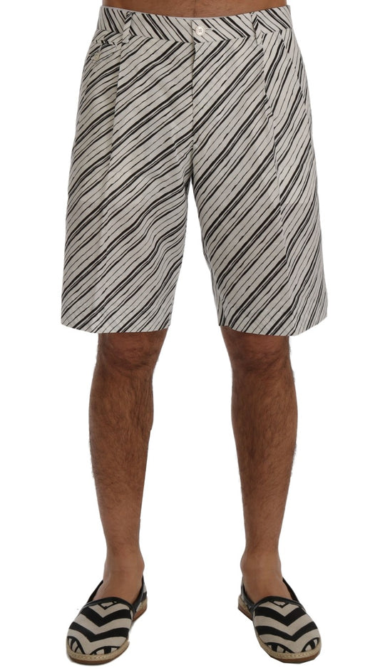 Elegantes pantalones cortos de algodón y lino a rayas