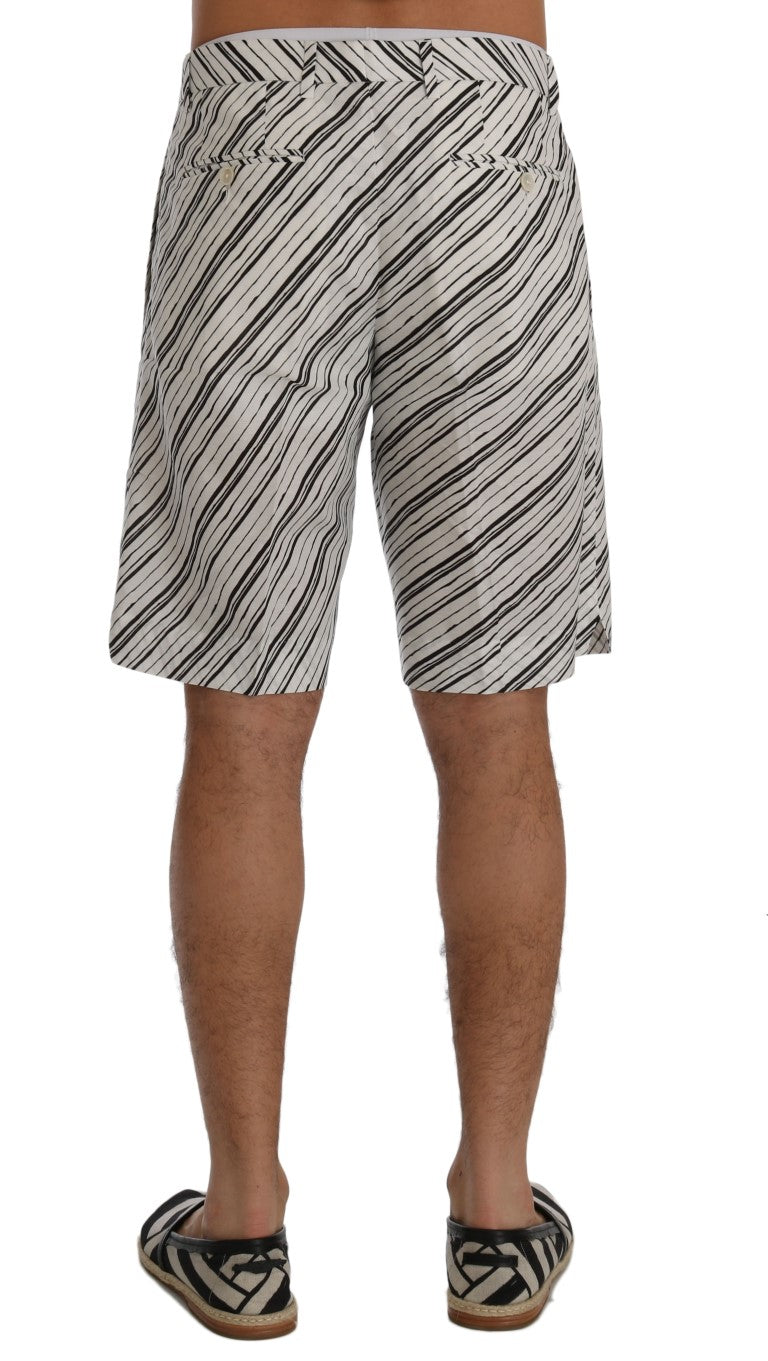 Elegantes pantalones cortos de algodón y lino a rayas