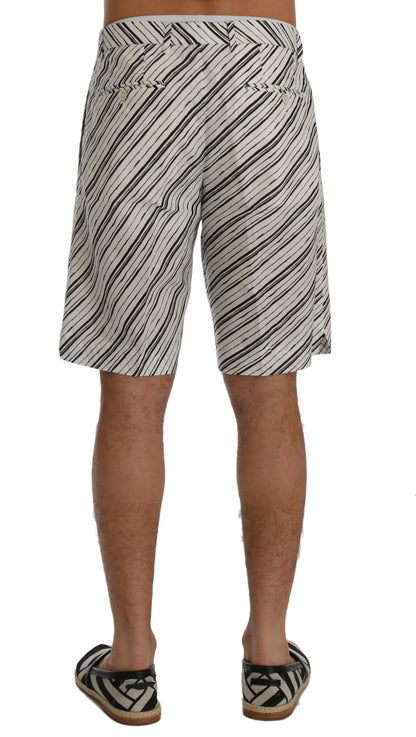 Elegantes pantalones cortos de algodón y lino a rayas