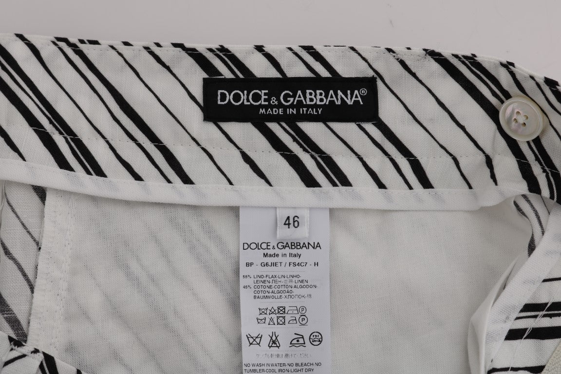 Elegantes pantalones cortos de algodón y lino a rayas