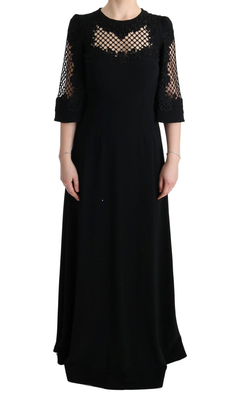 Elegante vestido largo negro con estampado floral