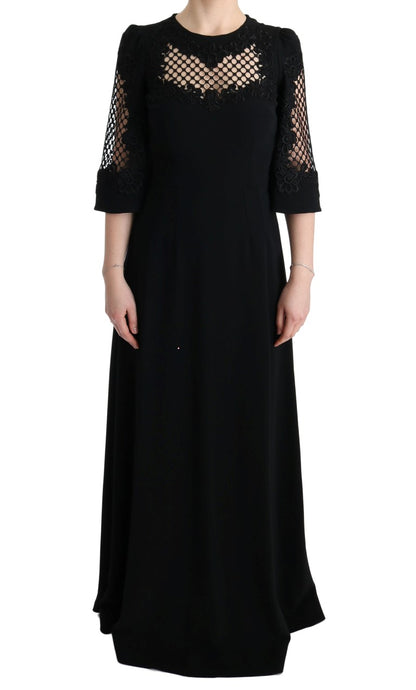 Elegante vestido largo negro con estampado floral
