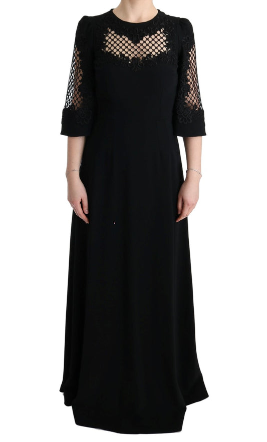 Elegante vestido largo negro con estampado floral