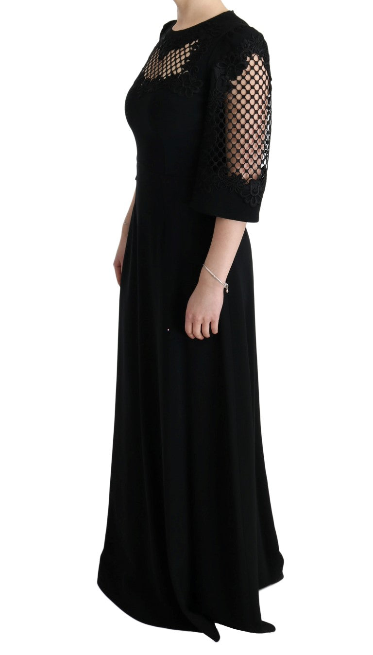 Elegante vestido largo negro con estampado floral