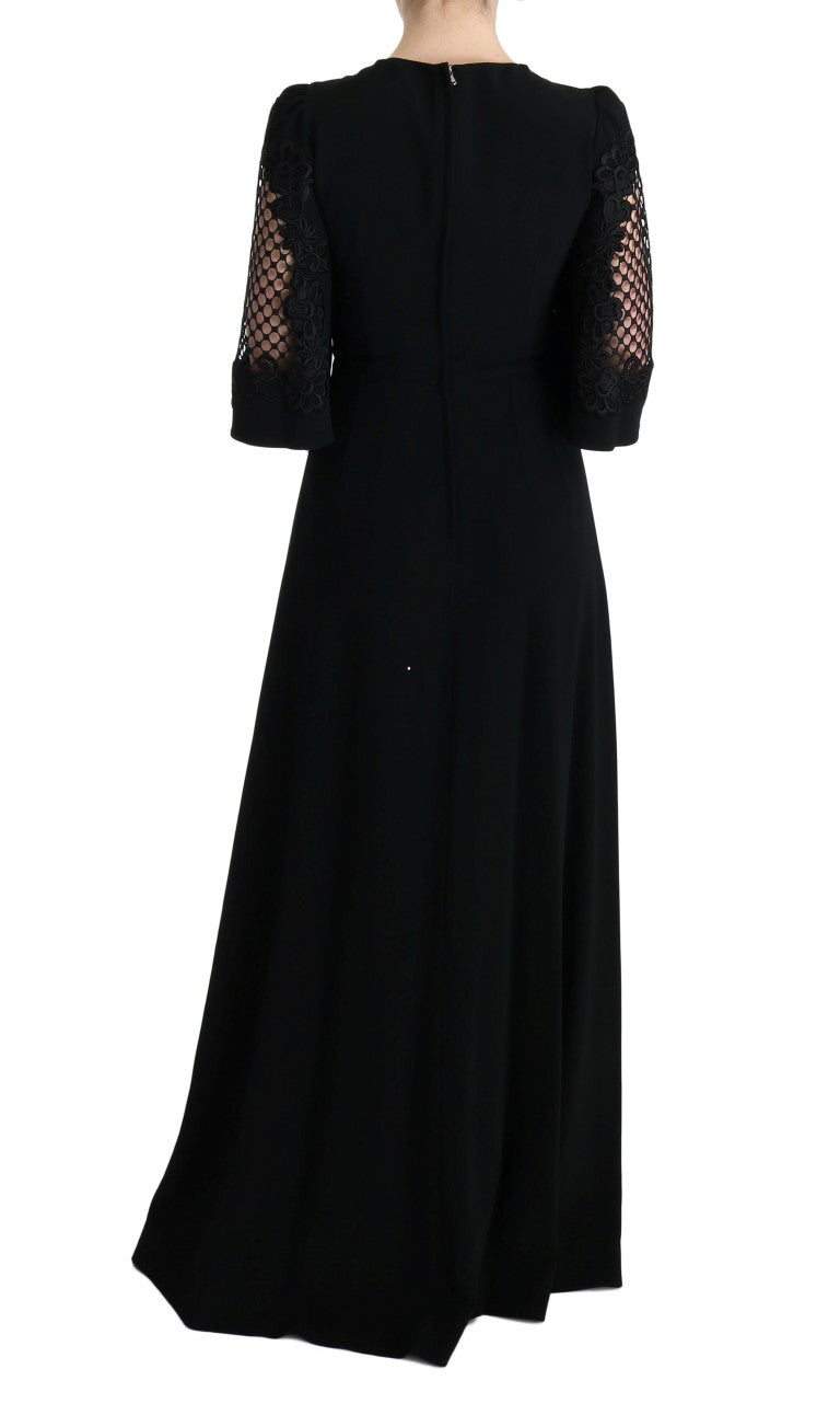 Elegante vestido largo negro con estampado floral