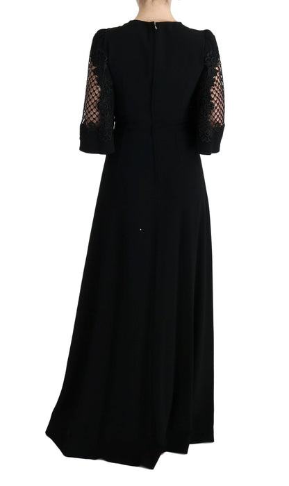 Elegante vestido largo negro con estampado floral