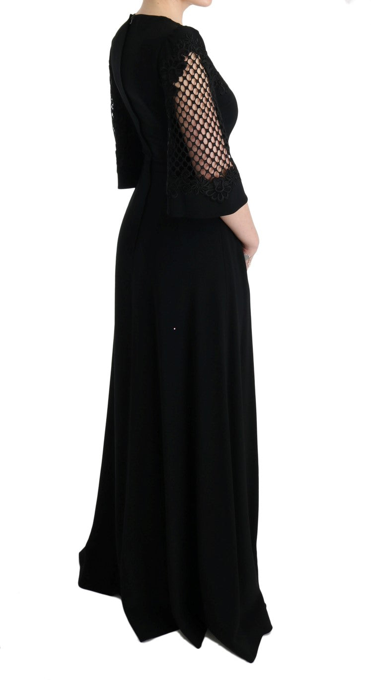 Elegante vestido largo negro con estampado floral