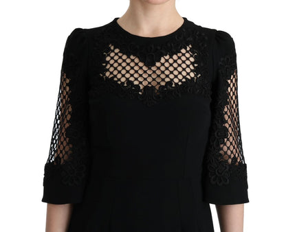 Elegante vestido largo negro con estampado floral