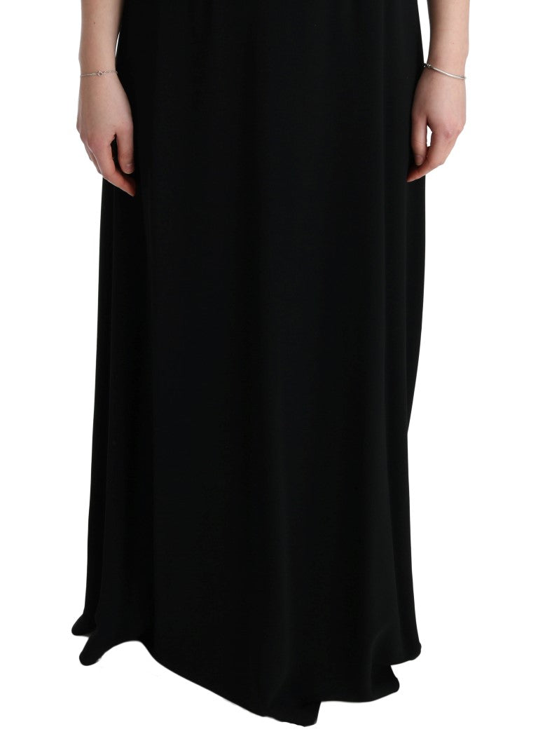 Elegante vestido largo negro con estampado floral