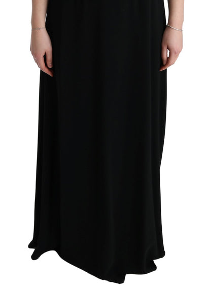 Elegante vestido largo negro con estampado floral