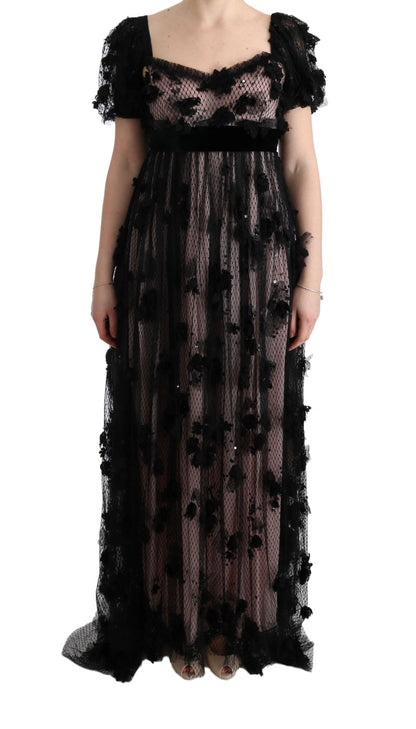 Elegante vestido largo con apliques florales