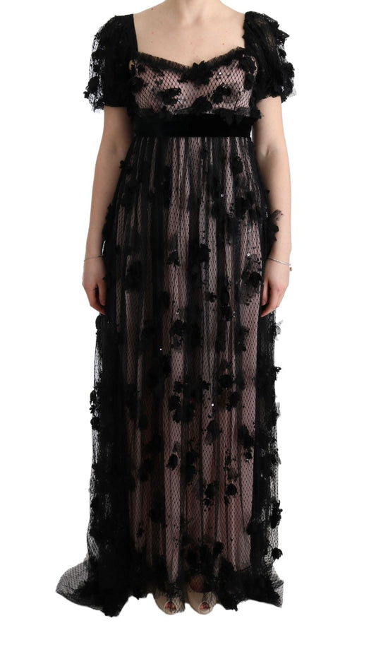 Elegante vestido largo con apliques florales