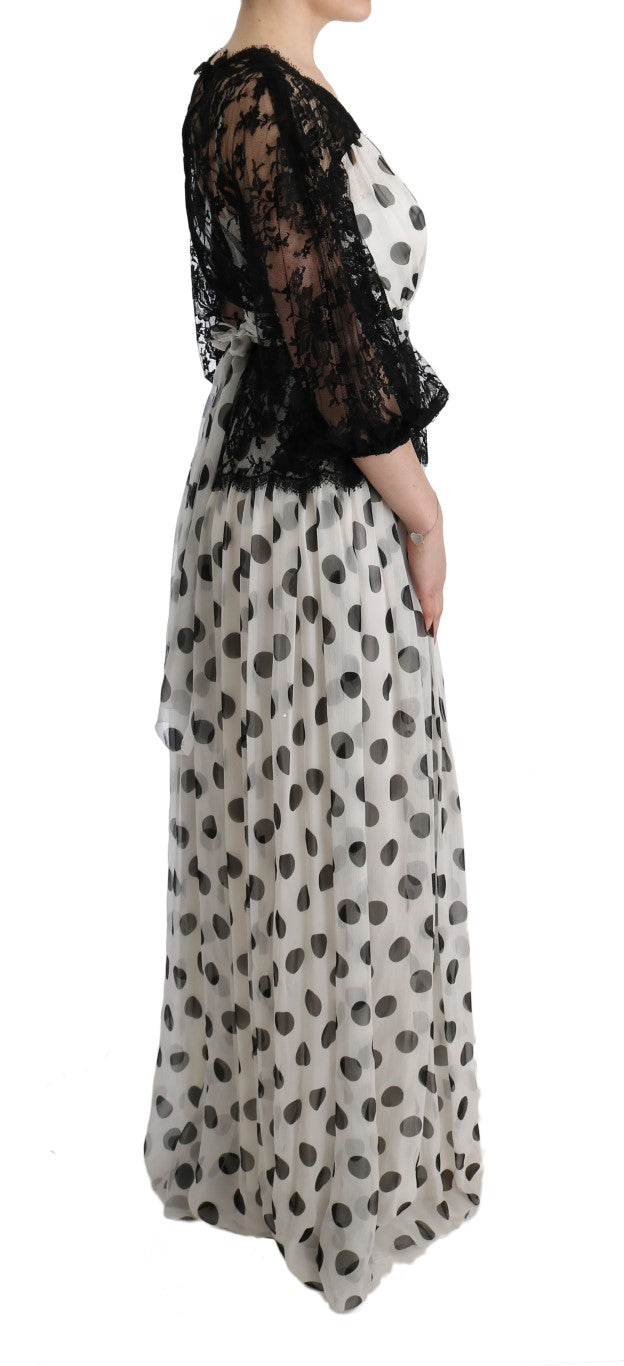Elegante vestido largo de lunares
