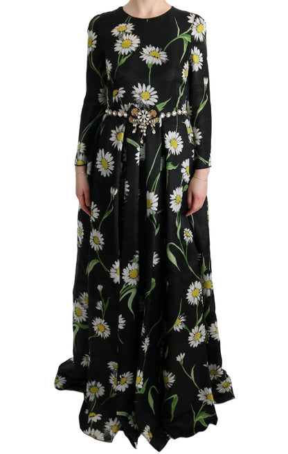 Elegante vestido largo de girasol con cristales