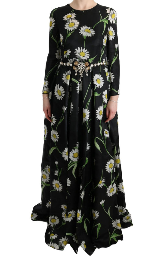 Elegante vestido largo de girasol con cristales