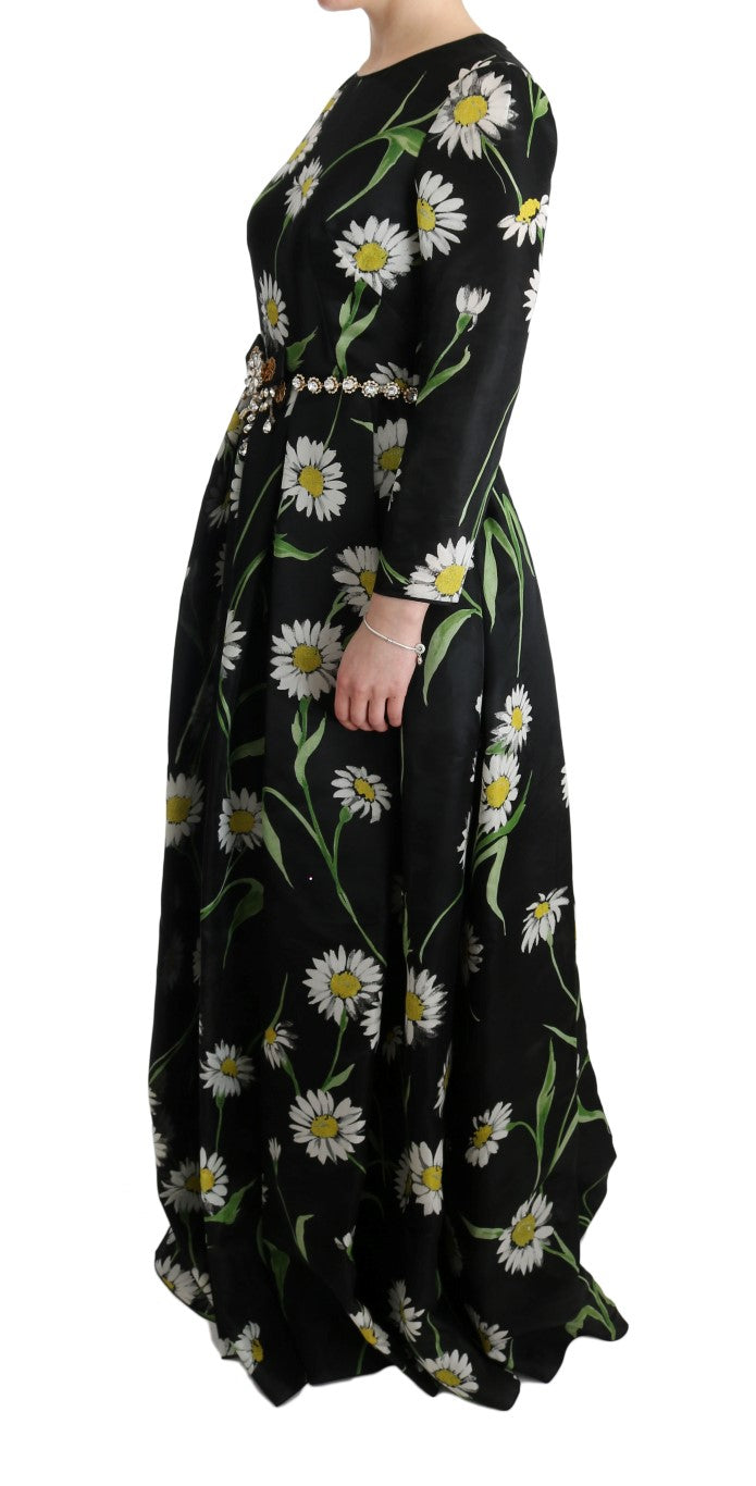 Elegante vestido largo de girasol con cristales