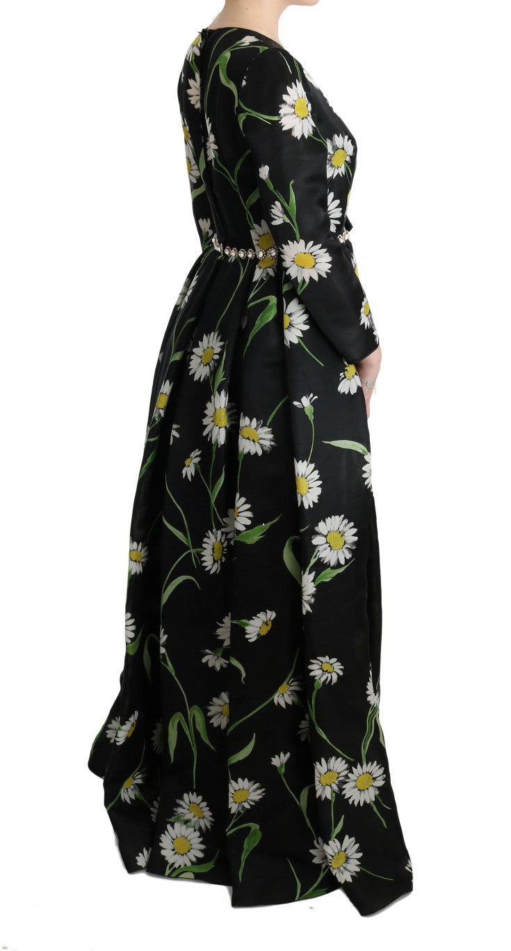 Elegante vestido largo de girasol con cristales
