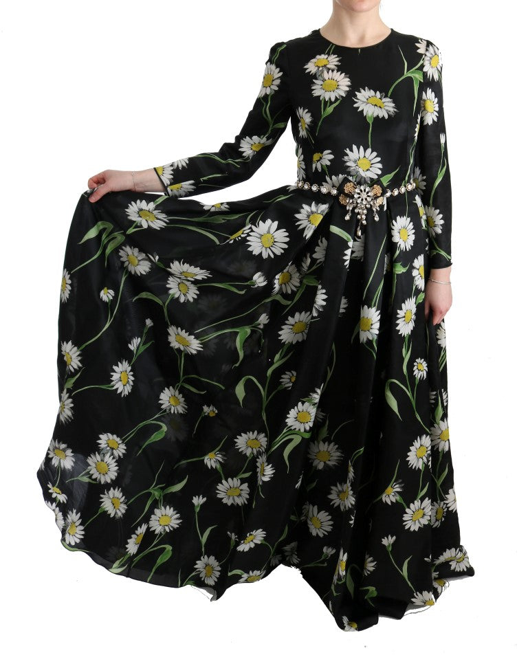 Elegante vestido largo de girasol con cristales