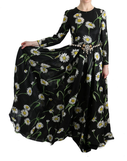 Elegante vestido largo de girasol con cristales