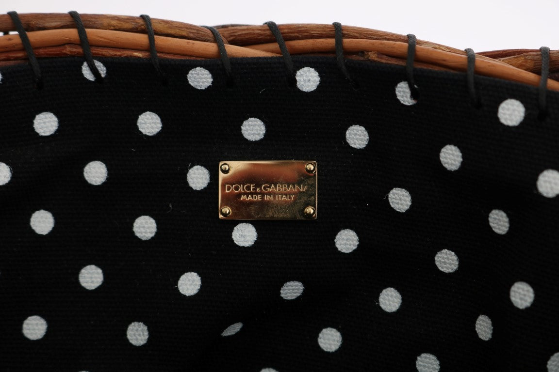 Elegante bolso tipo cubo de piel de serpiente en paja beige y negra