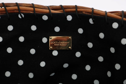 Elegante bolso tipo cubo de piel de serpiente en paja beige y negra